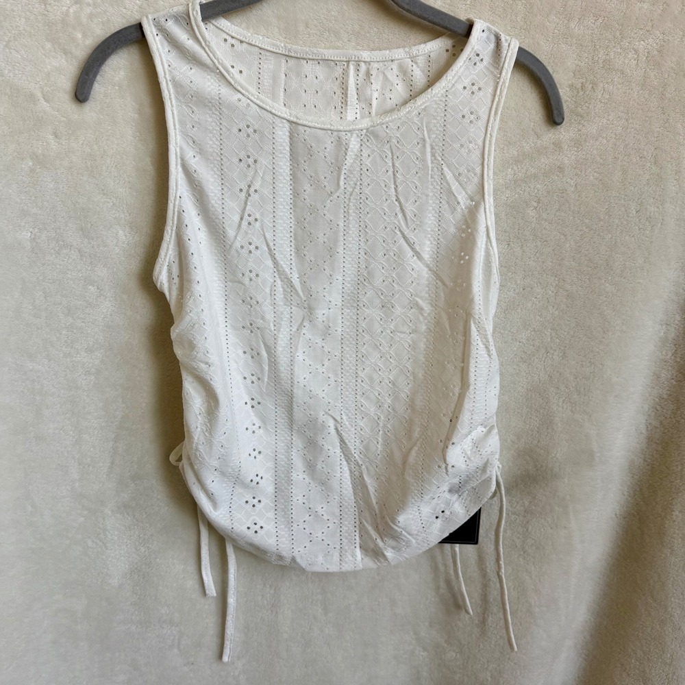 Milumia White Eyelet Ruched Side Tie Tank Top NWT Adjustable Small S